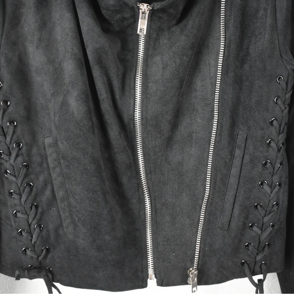 Olivaceous Black Faux Suede Lace Up Moto Jacket Women's Size M - Picture 2 of 10